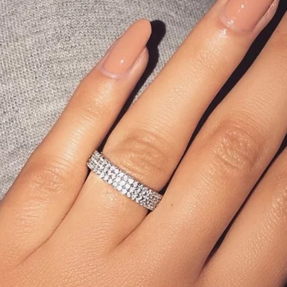 NEW 925 Sterling Silver 3 Row Eternity Cocktail Ring Simulated Stones - Picture 4 of 12